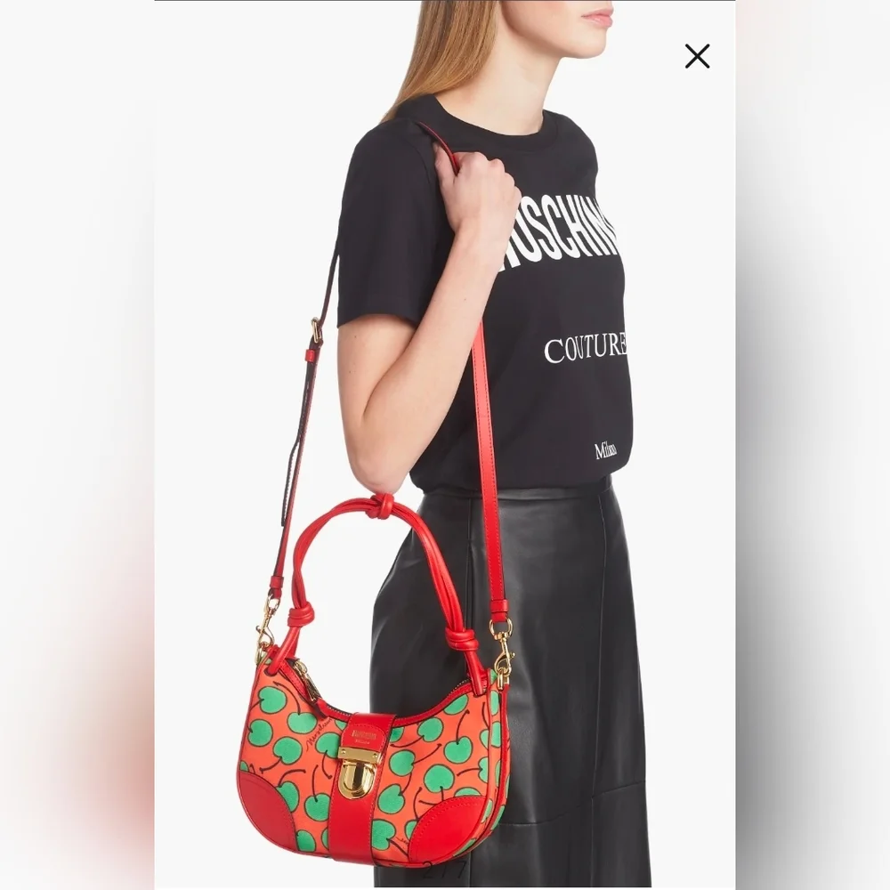 MOSCHINO® Couture All-Over Cherry Print Canvas Hobo Bag - Picture 2 of 7